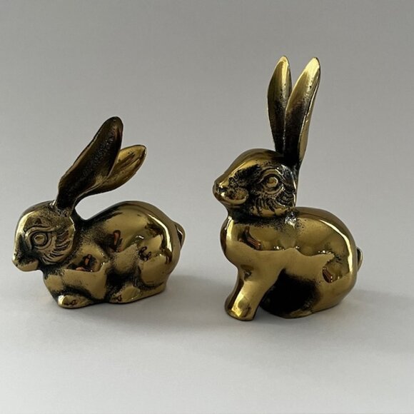 Vintage Brass Bunny Rabbit Figurines - Set of 2 - Picture 2 of 9